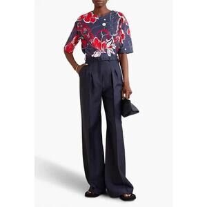 By Malene Birger‎ Acome Navy Floral Lagenlook Avant Garde Cotton Twill Top 36/6